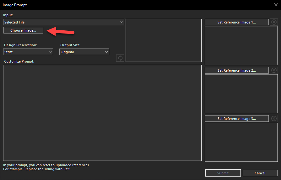 Choose Image button for browsing and selecting an image from local drive