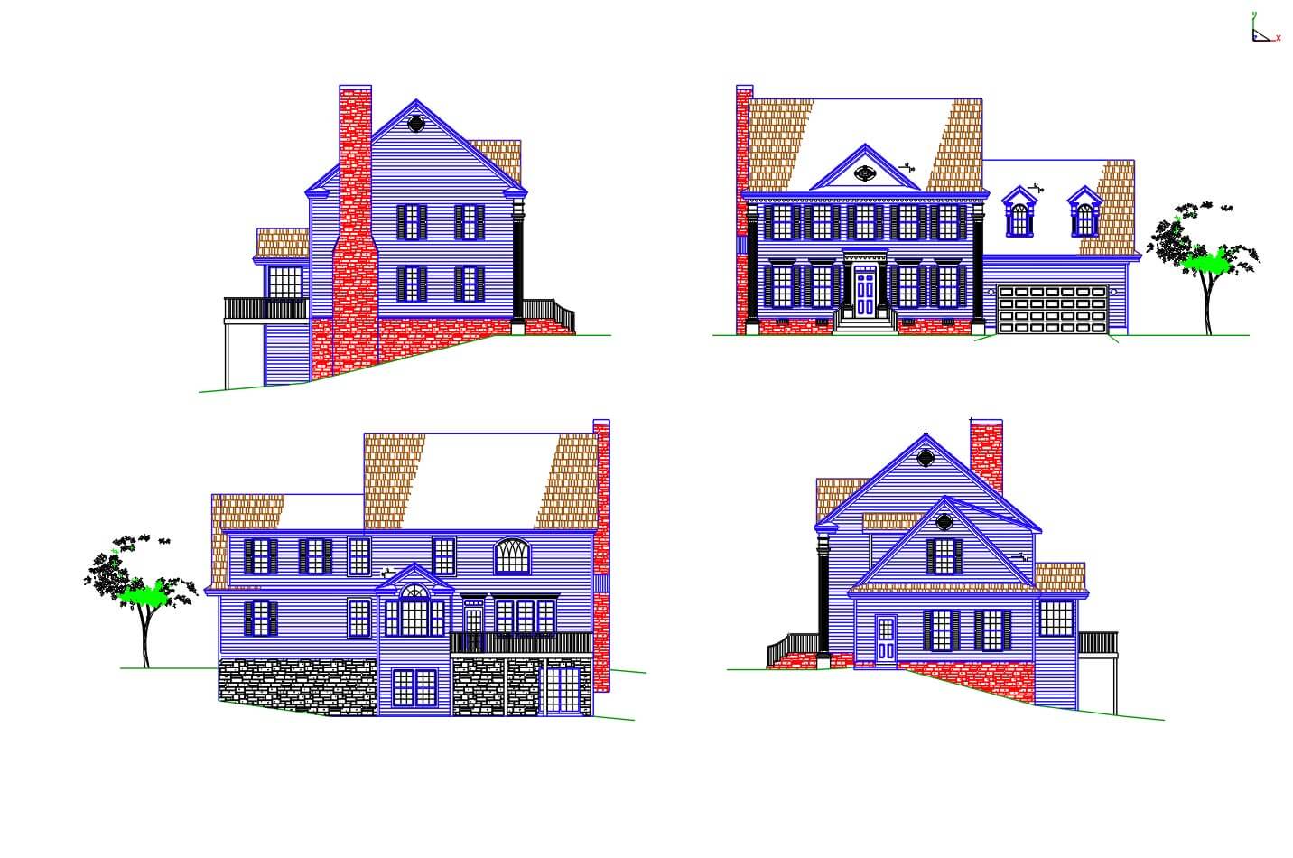 2D Four View, CAD drawing