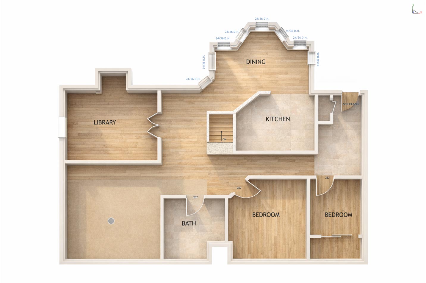 Interior rendered from the plan