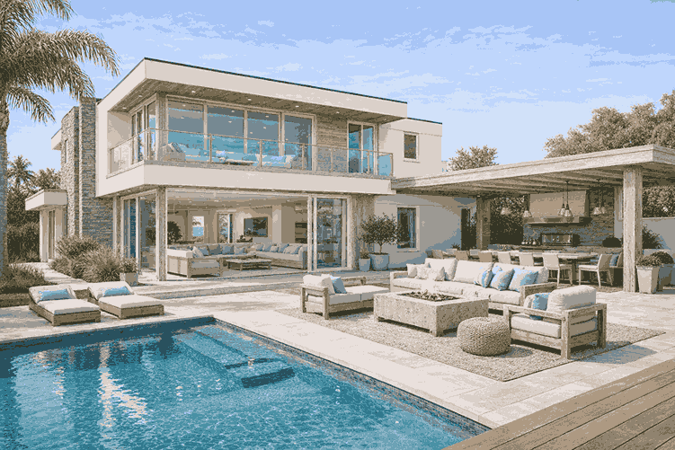 The same home rendered by Copilot in the Coastal / Beach House style
