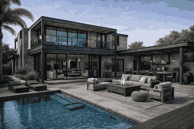 The same home rendered by Copilot in the Industrial style
