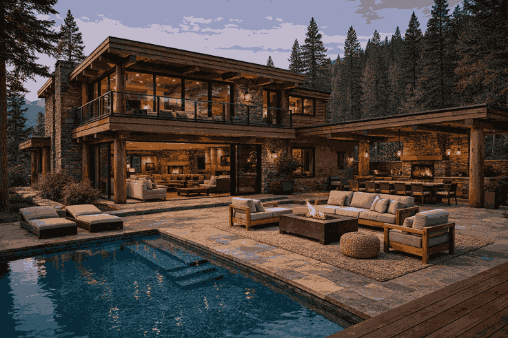The same home rendered by Copilot in the Mountain Cabin style