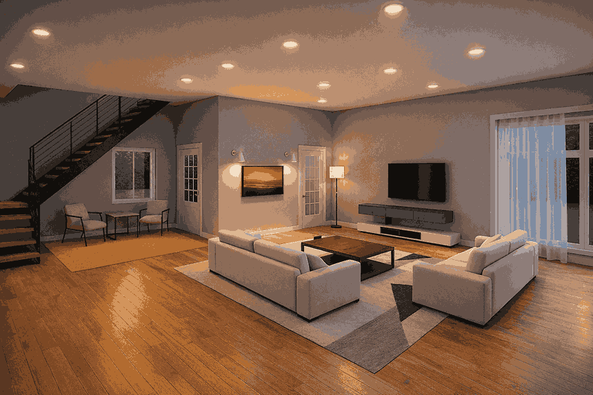 Luxury Evening Living Room Visualization, rendered by Copilot